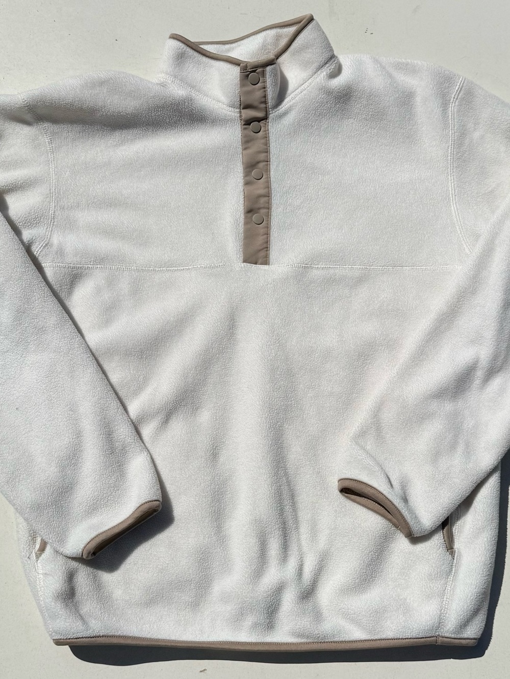 Men's Cream Snap-Placket Fleece Pullover